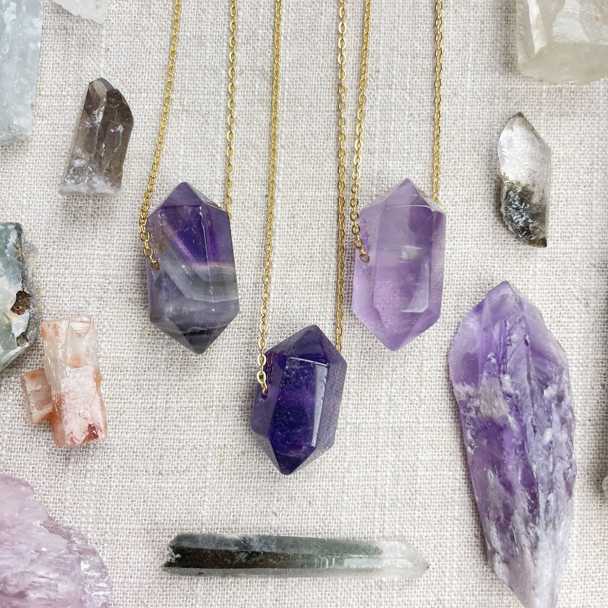 Amethyst Gemstone Double Terminated Point Necklace