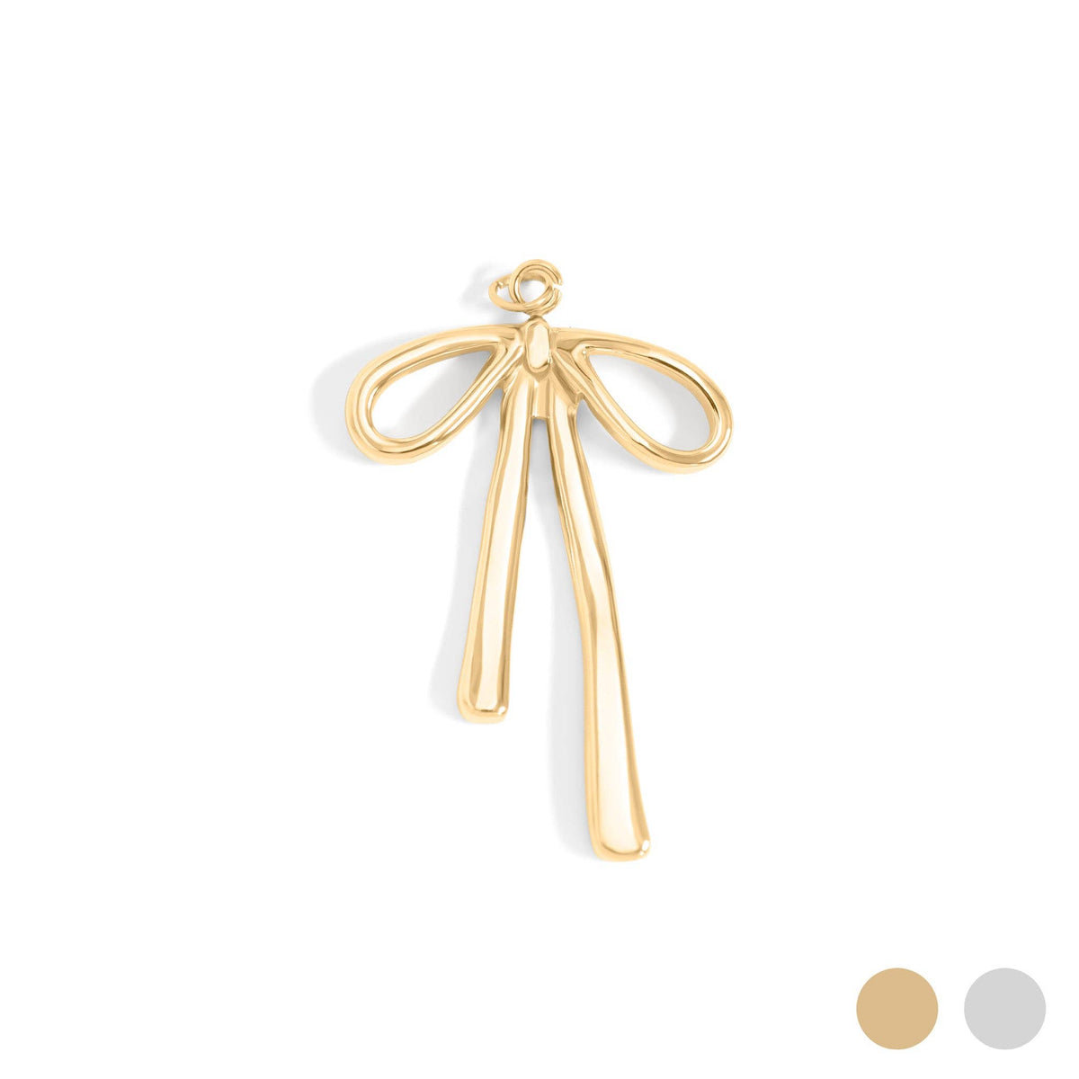 18K Gold PVD Stainless Steel Long Bow Charm: Stainless