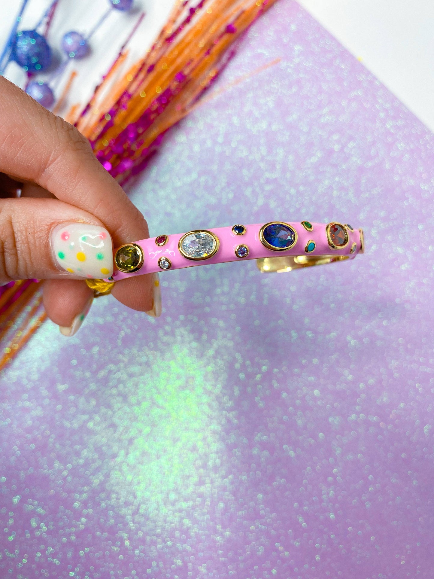 Porsha Enamel Bangle: Pink