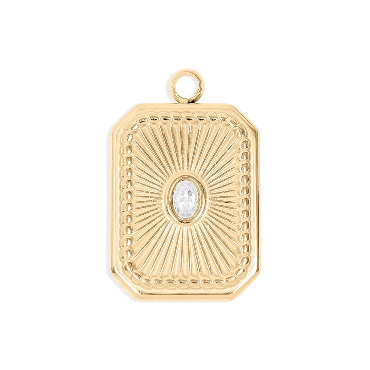 18K Gold PVD Rectangle Sunburst Crystal Charm: Gold