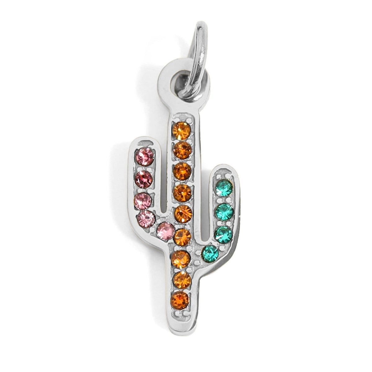 18K Gold PVD Stainless Steel Cactus with CZ Stone Charm: Stainless