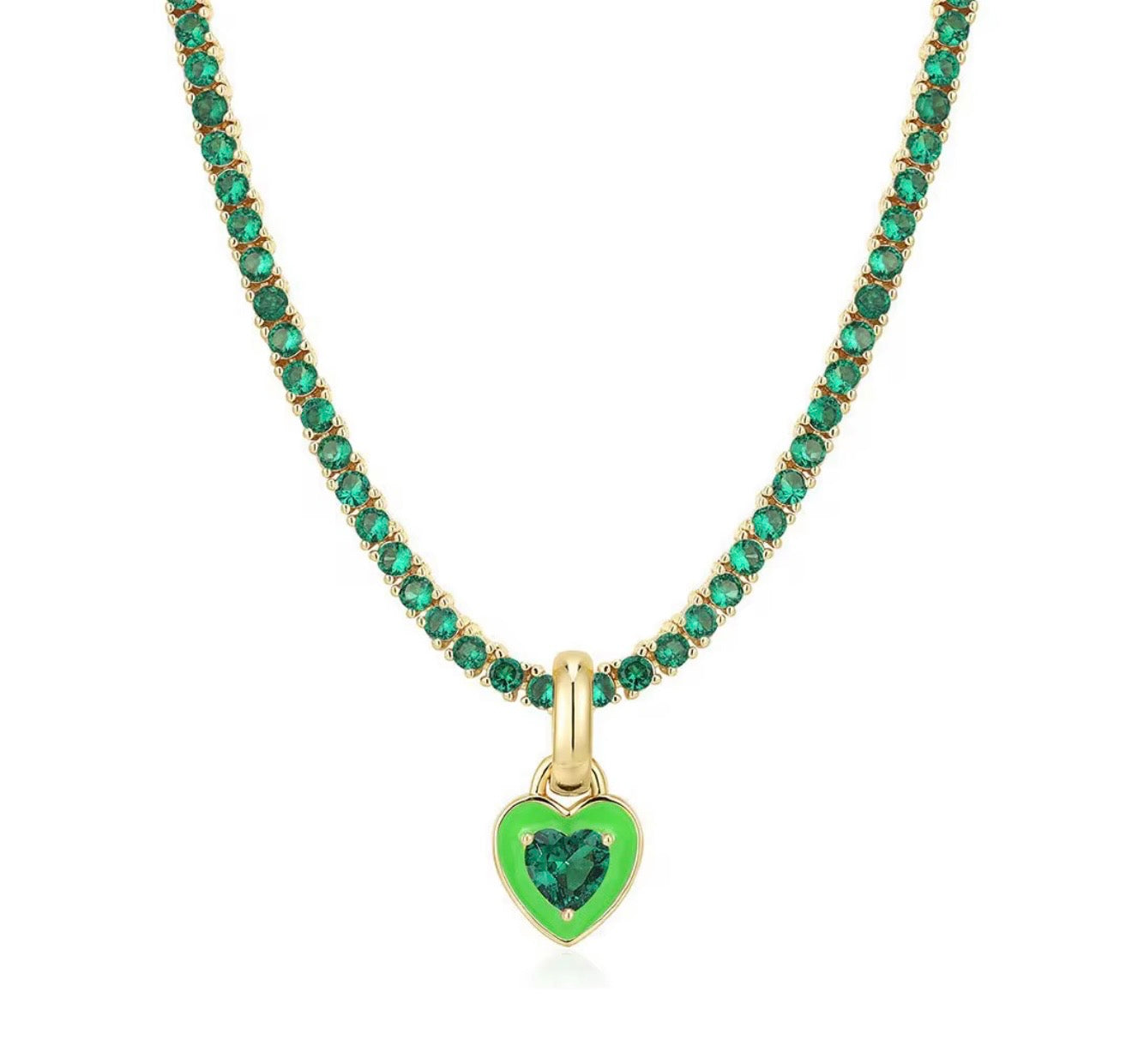 Enamel and zircon heart choker