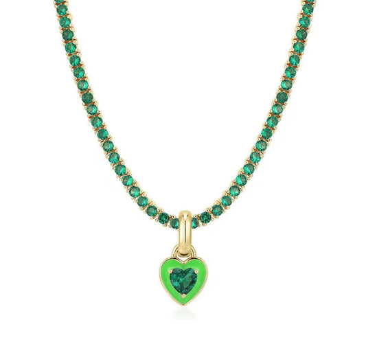 Enamel and zircon heart choker