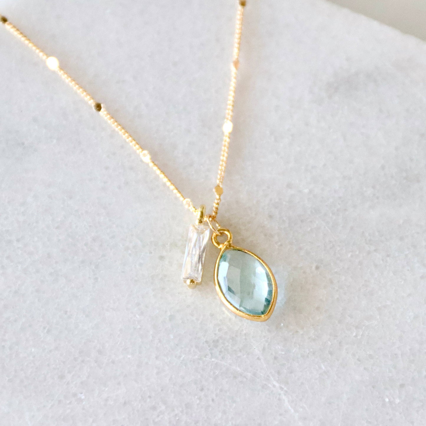 Aquamarine Quartz CZ Baguette Necklace