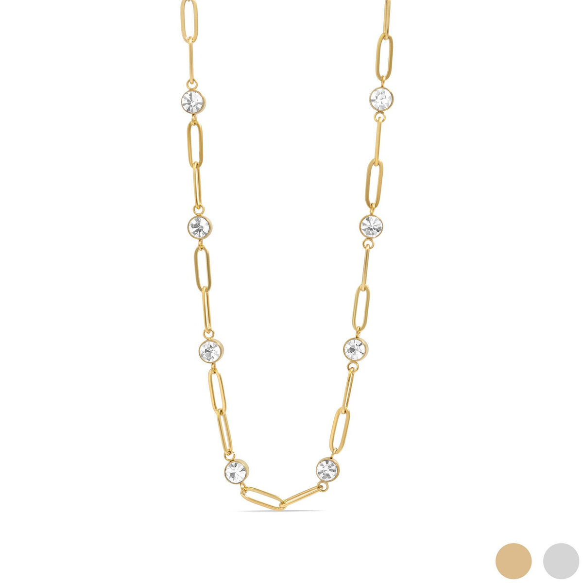 18K Gold PVD Steel Station Stone Paperclip Chain Necklace: Gold / 14+02" / 4mm