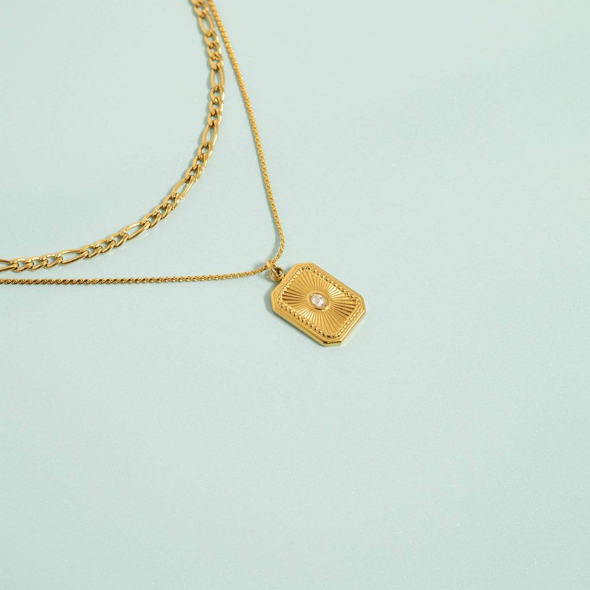 18K Gold PVD Rectangle Sunburst Crystal Charm: Stainless