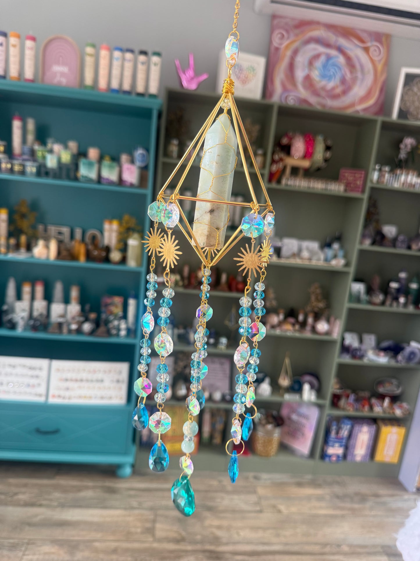 Sky blue quartz suncatcher