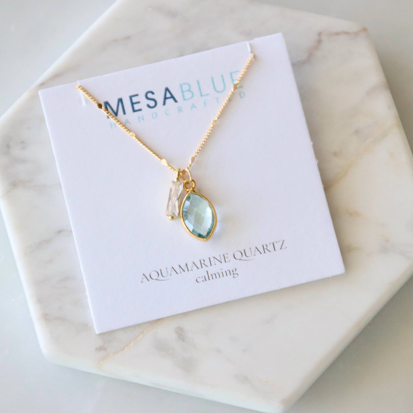 Aquamarine Quartz CZ Baguette Necklace