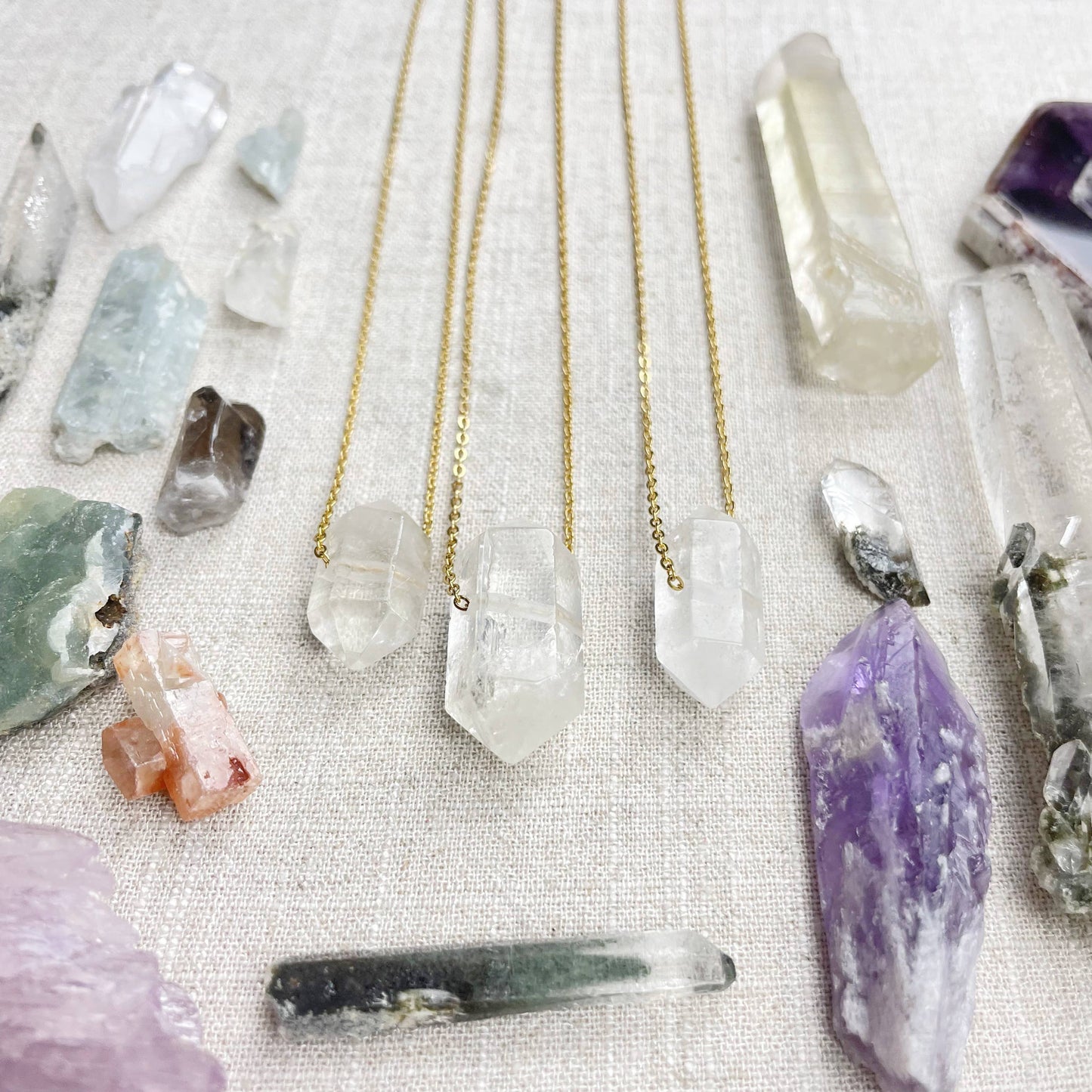 Clear Quartz Gemstone Double Terminated Point Necklace