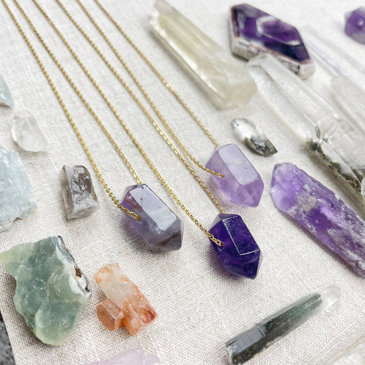 Amethyst Gemstone Double Terminated Point Necklace