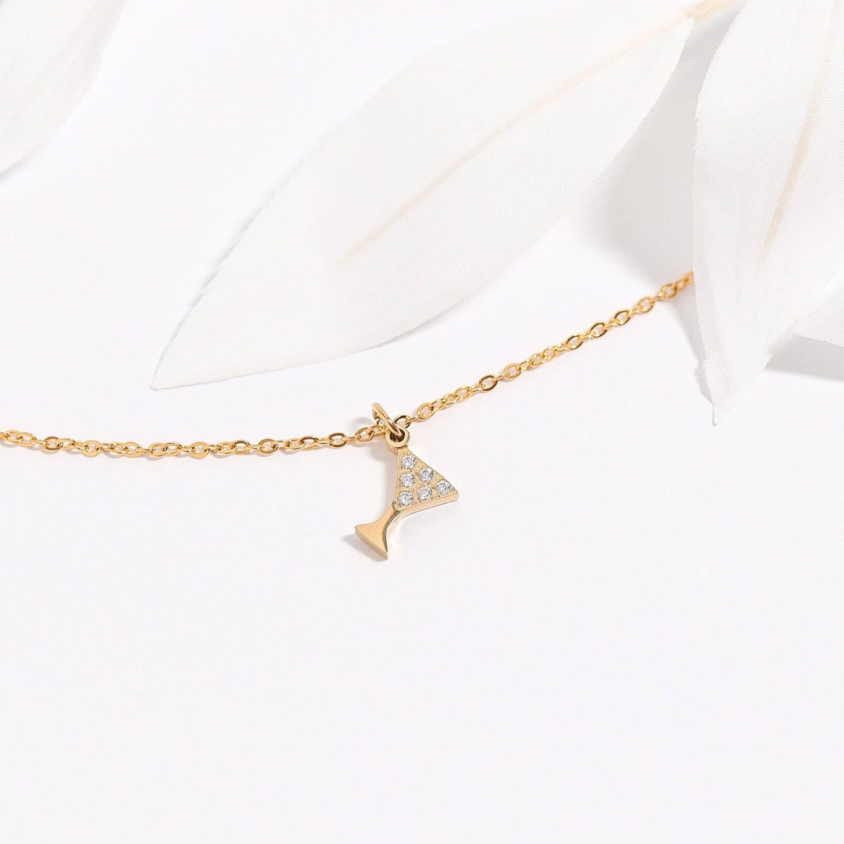 18K Gold PVD Stainless Steel CZ Martini Glass Charm: Stainless