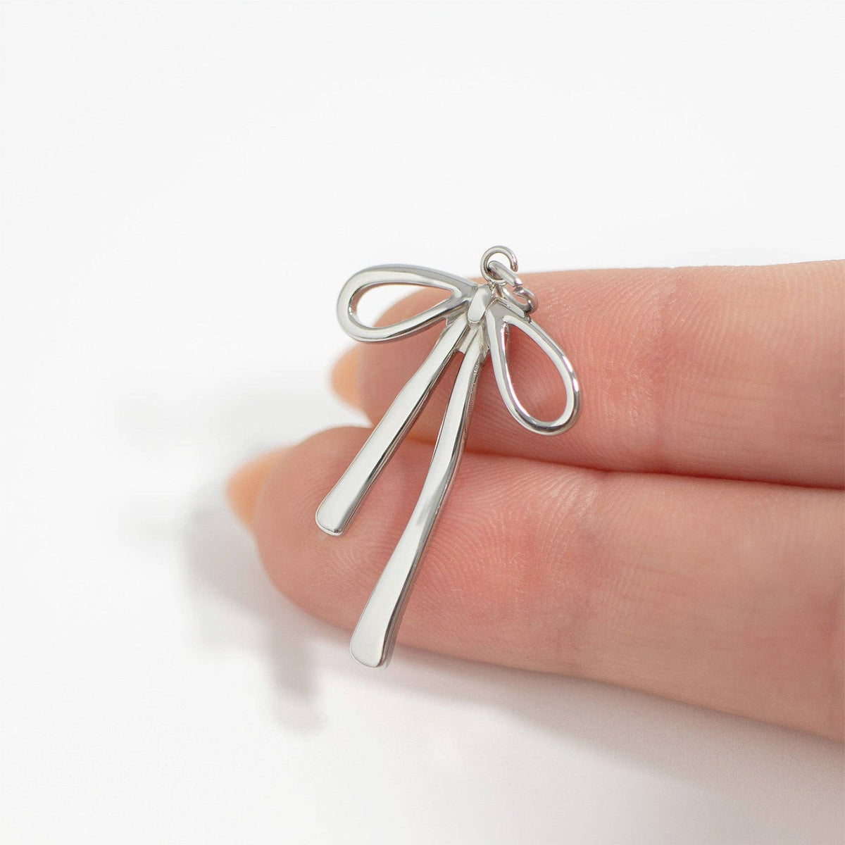18K Gold PVD Stainless Steel Long Bow Charm: Stainless