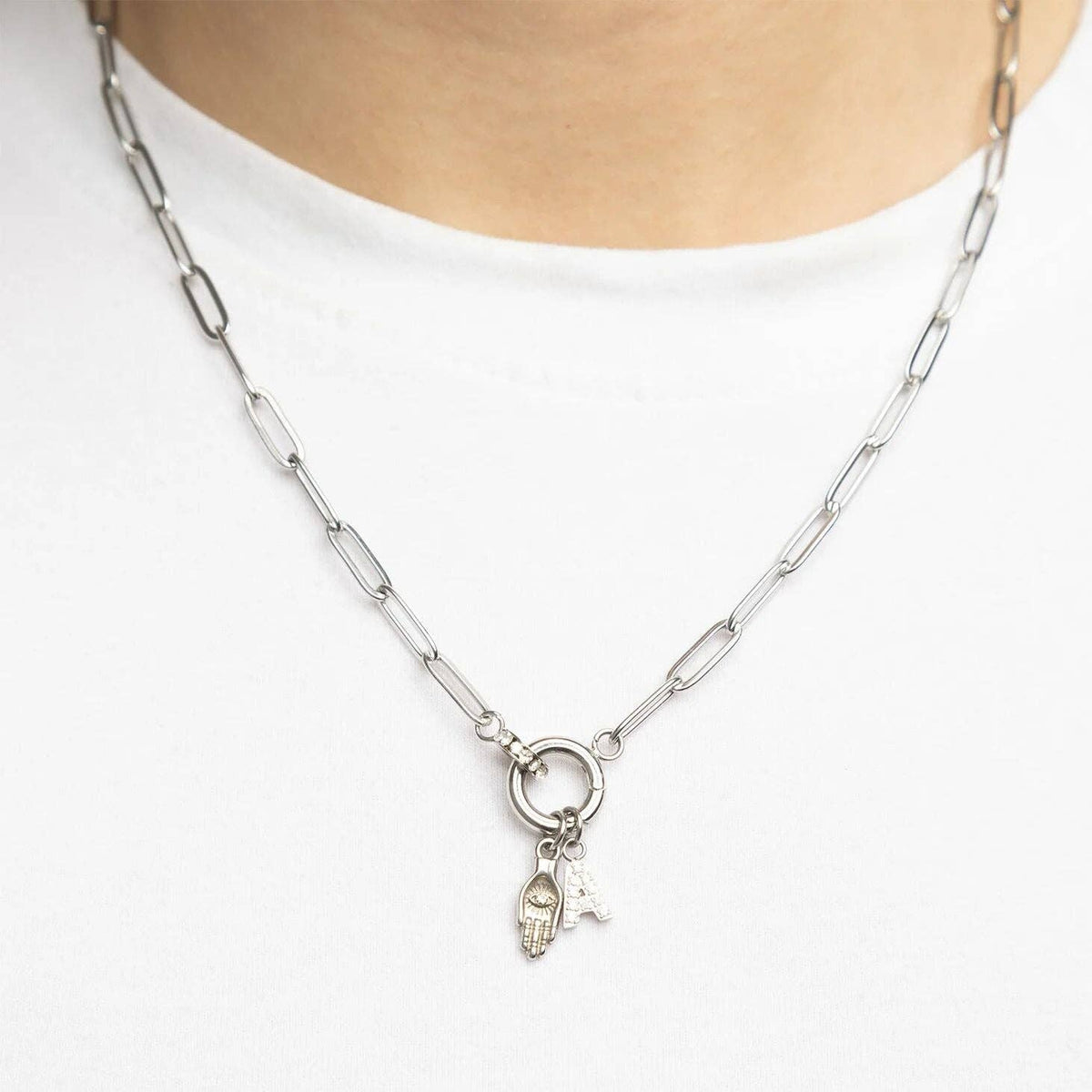 18K Gold PVD Stainless Steel Hamsa Hand with Stone Charm: Gold