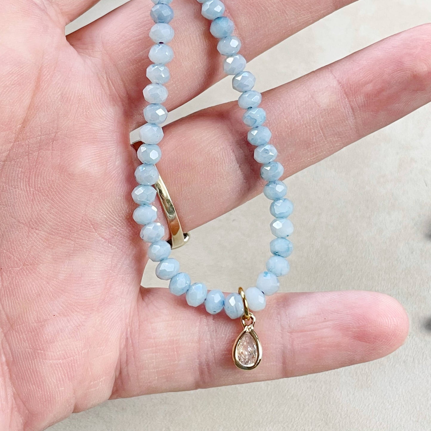 Mica// Blue Iridescent Crystal Beaded Delicate Necklace