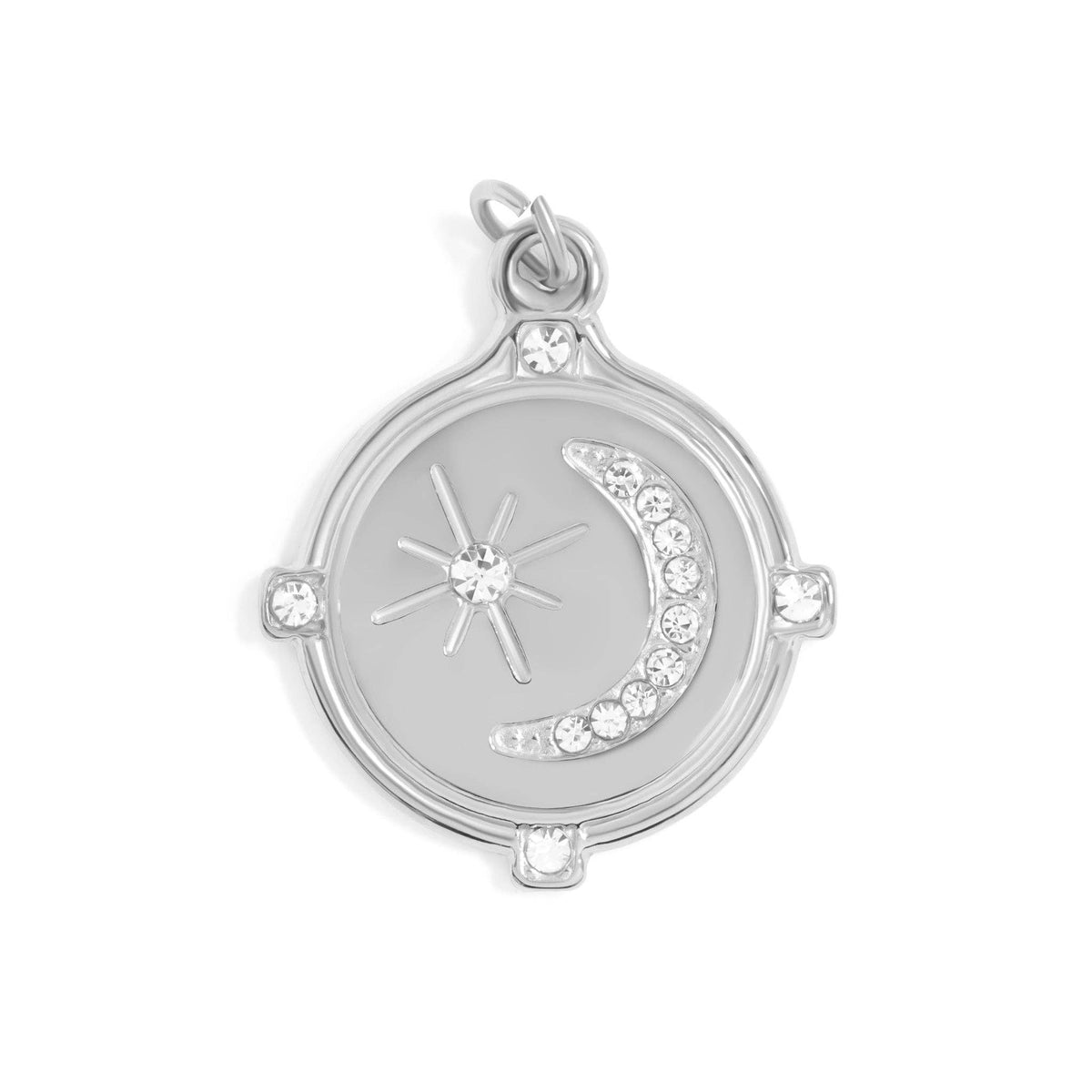 18K Gold PVD Stainless Steel Stone Moon And Star Pendant: Stainless