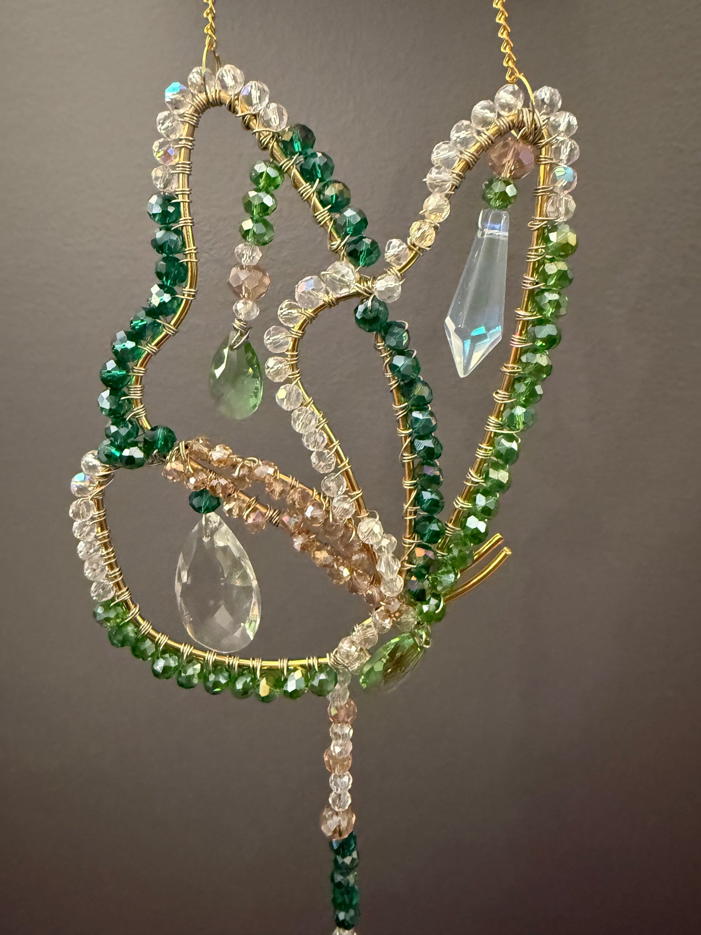 Green, gold and white butterfly suncatcher