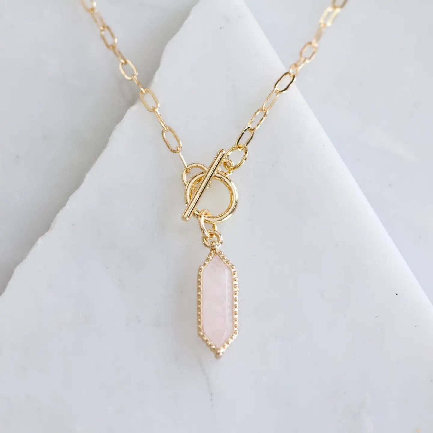 Amethyst, Quartz, Rose Quartz Toggle Necklace: Amethyst