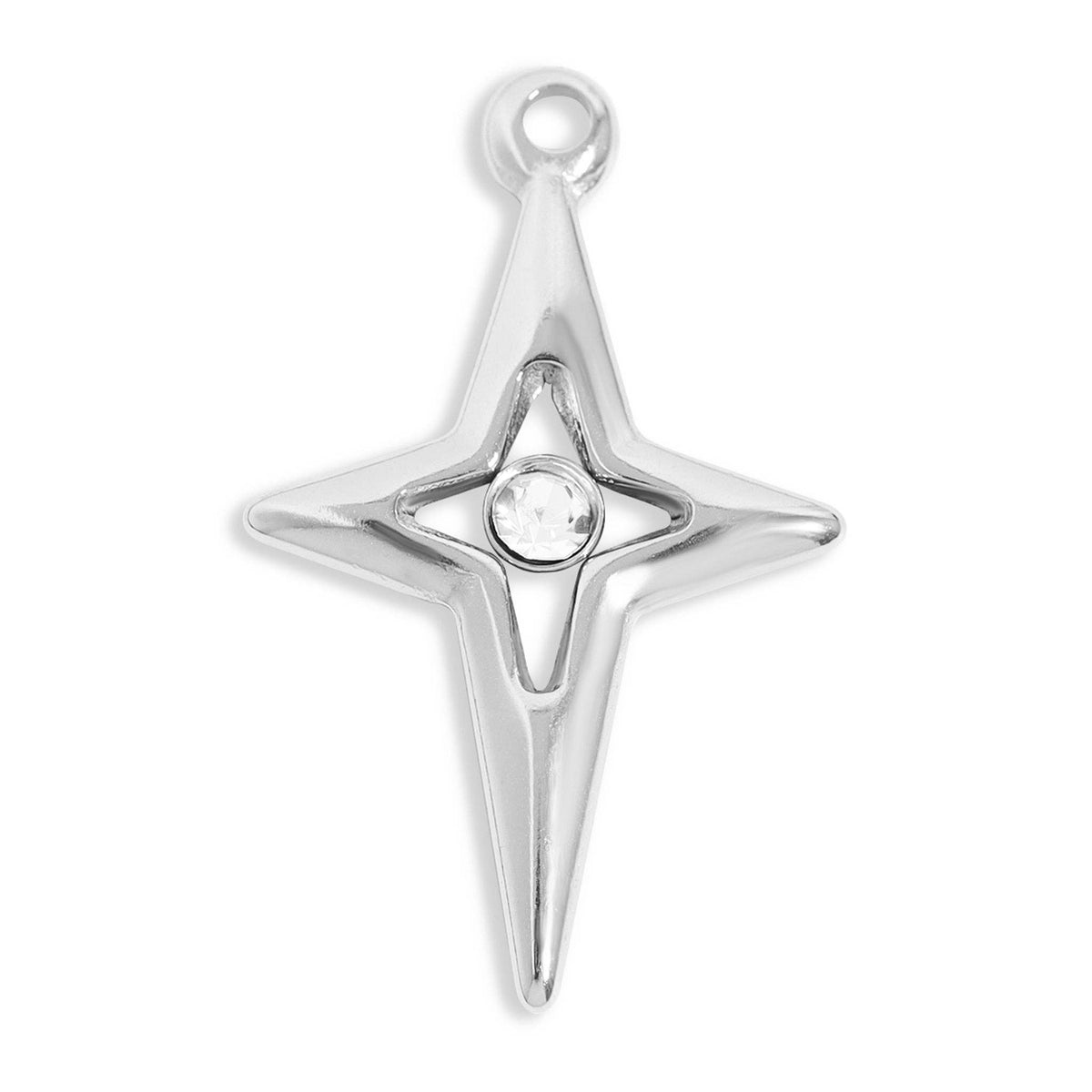 18K Gold PVD Stainless Steel Compass Star Charm: Stainless
