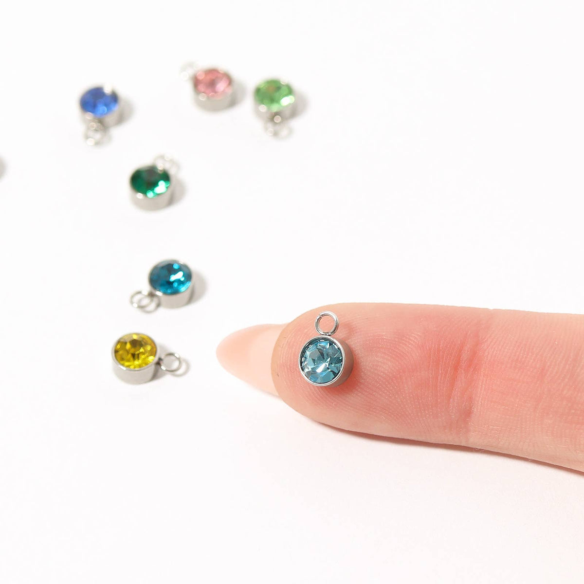 Stainless Steel Cubic Zirconia Birthstone Charm: December/BlueZircon