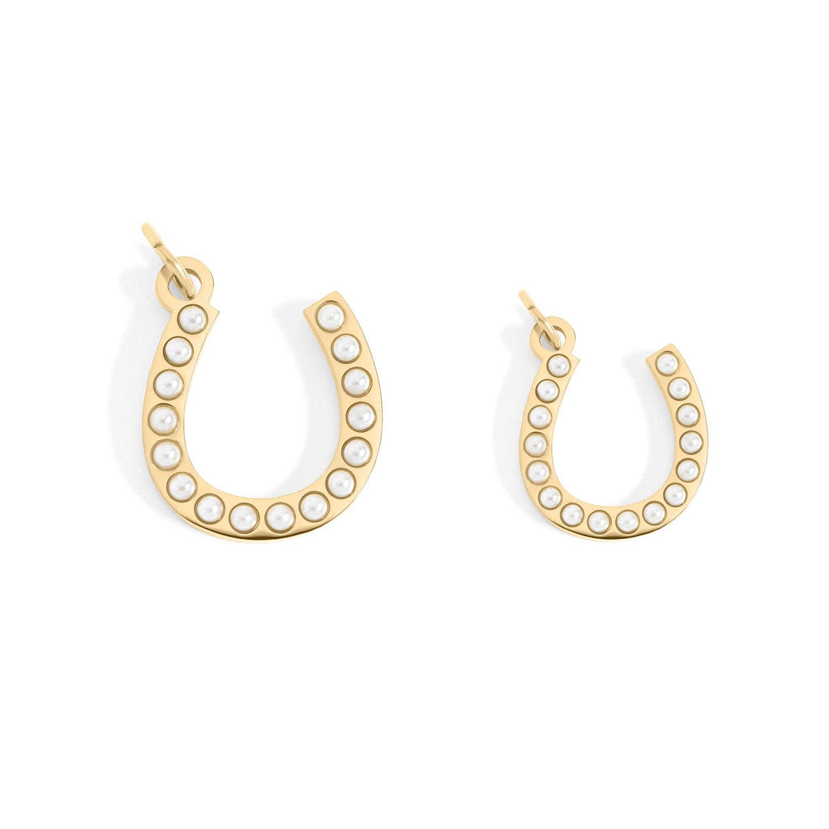 18K Gold PVD Stainless Steel Pearl Beaded Horseshoe Charm: Stainless / 15mm
