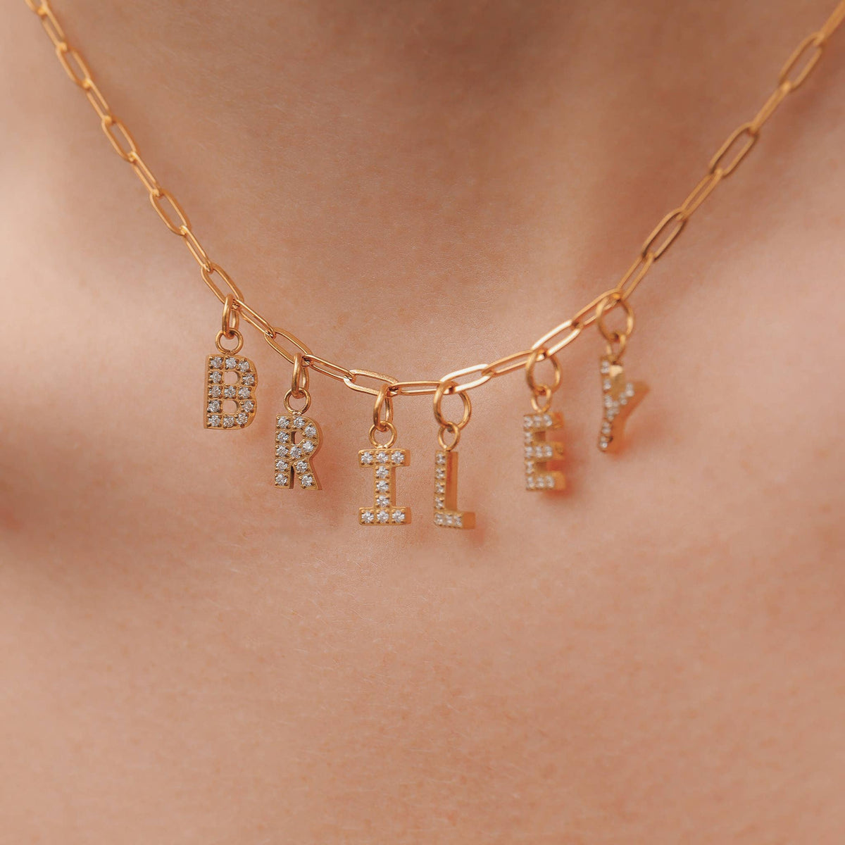 Gold Pavé Set CZ Initial Letter Charms: A