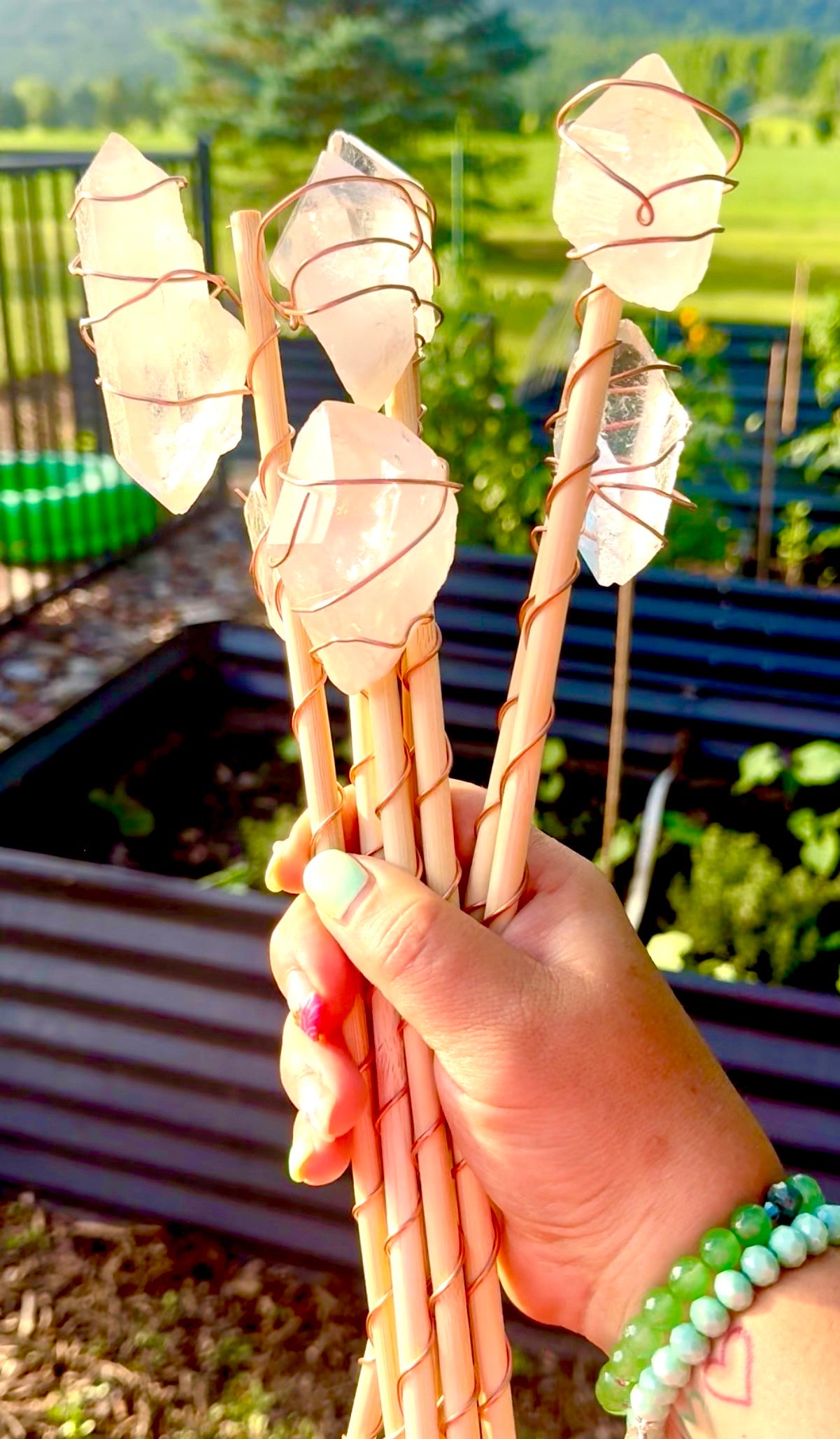 Quartz Crystal & Copper Garden Wands