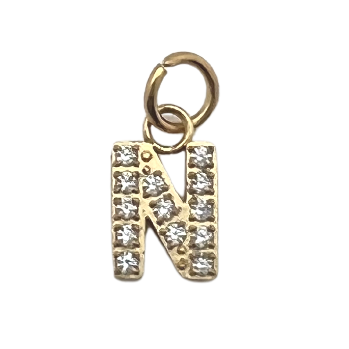 Gold Pavé Set CZ Initial Letter Charms: A