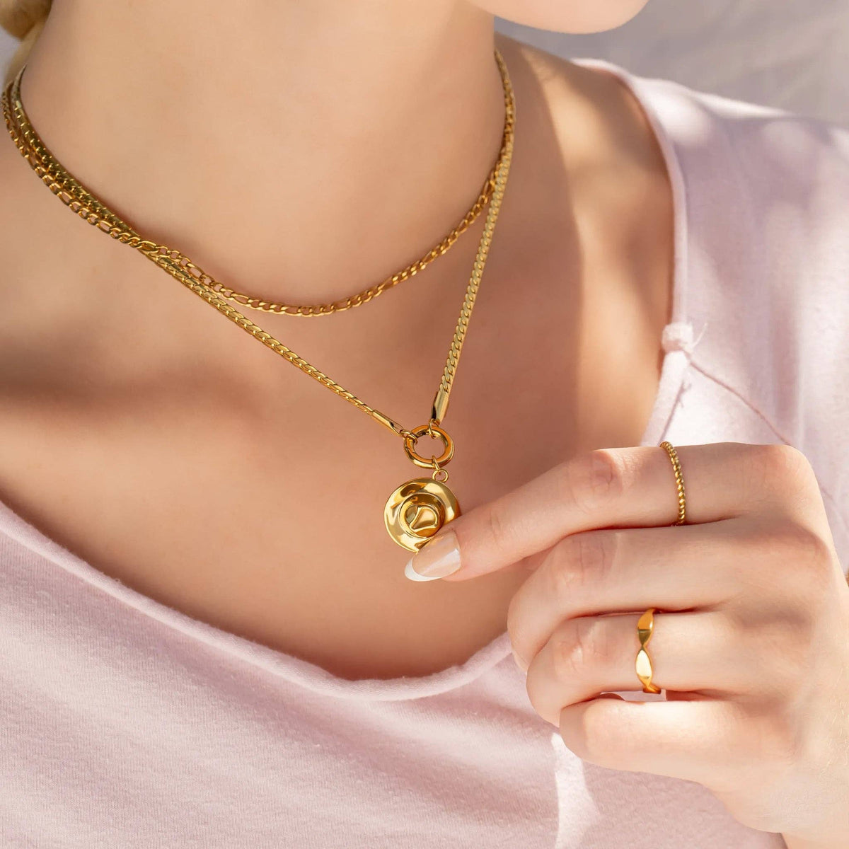 18K Gold PVD Stainless Steel Curb Charm Holder Necklace: Stainless / 16'+2"