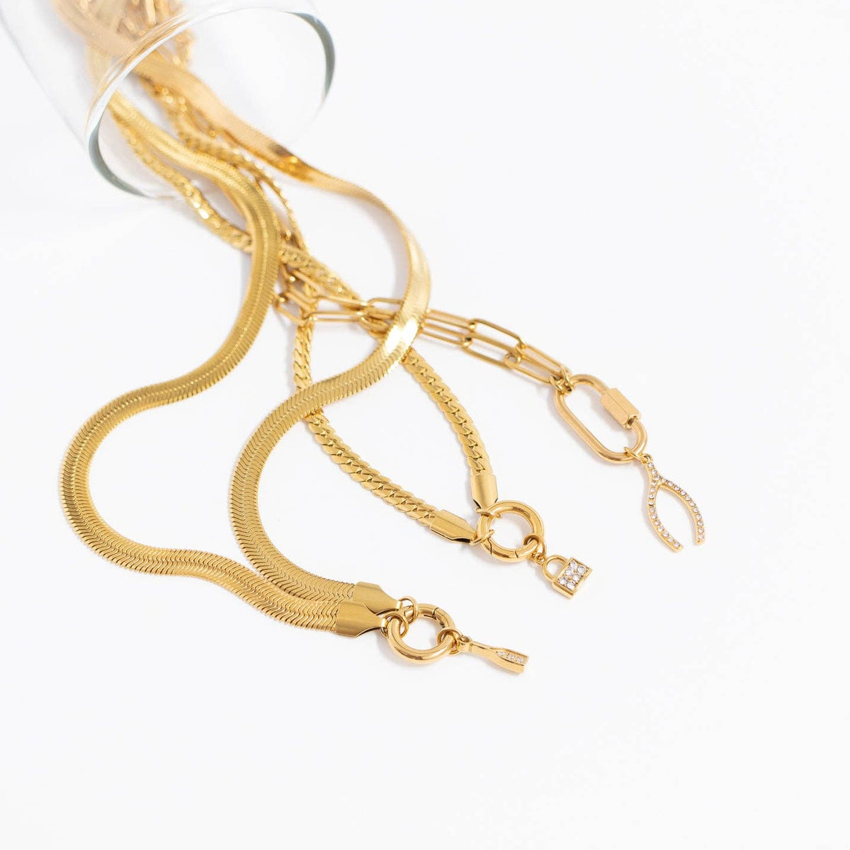 18K Gold PVD Stainless Steel Curb Charm Holder Necklace: Gold / 16'+2"