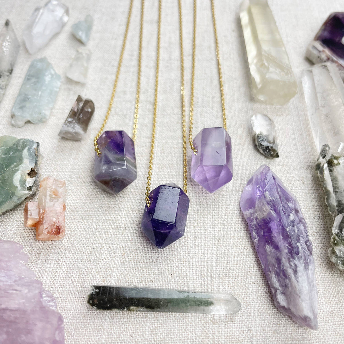 Amethyst Gemstone Double Terminated Point Necklace