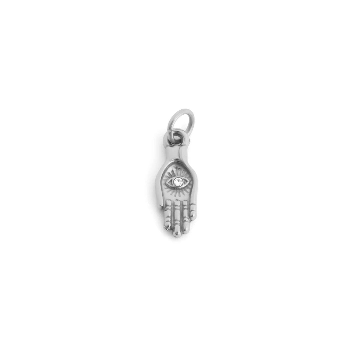18K Gold PVD Stainless Steel Hamsa Hand with Stone Charm: Gold