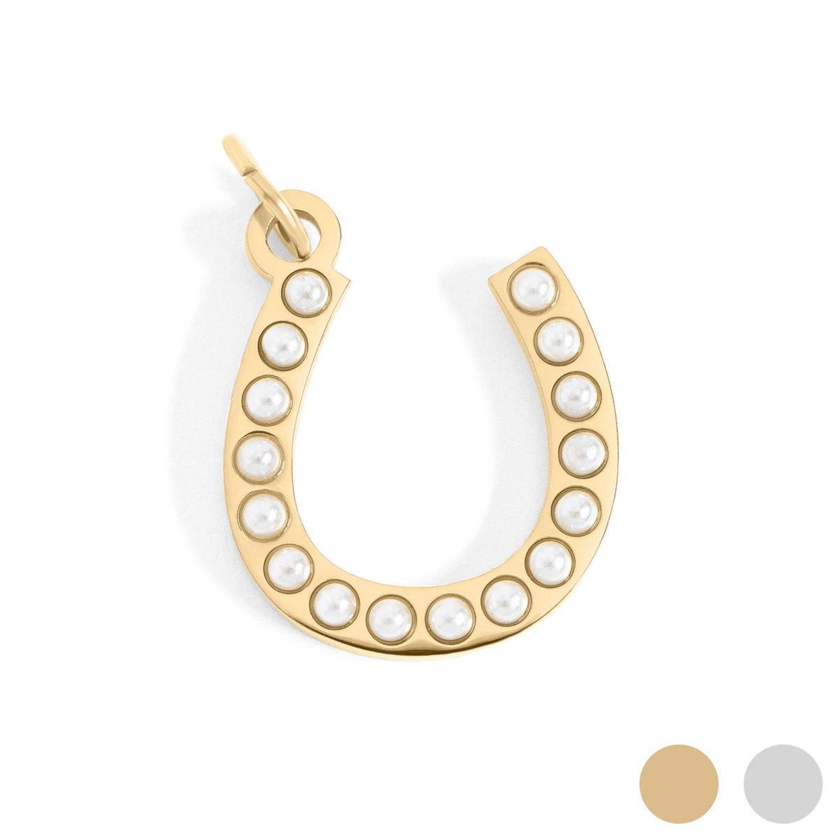 18K Gold PVD Stainless Steel Pearl Beaded Horseshoe Charm: Stainless / 15mm