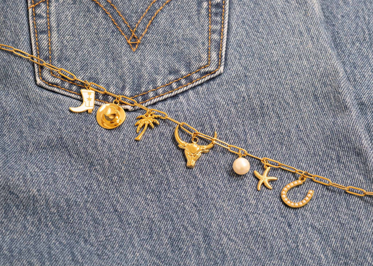 18K Gold PVD Stainless Steel Pearl Beaded Horseshoe Charm: Stainless / 15mm