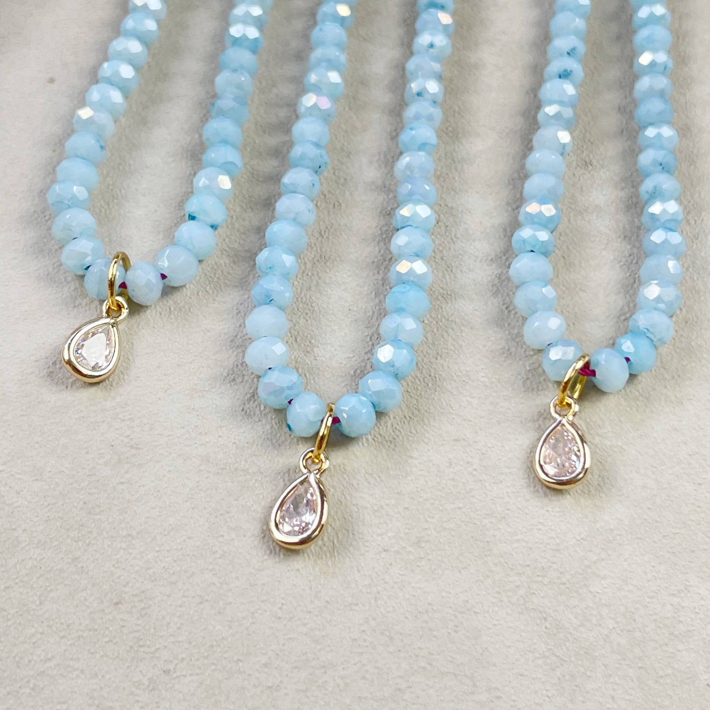 Mica// Blue Iridescent Crystal Beaded Delicate Necklace