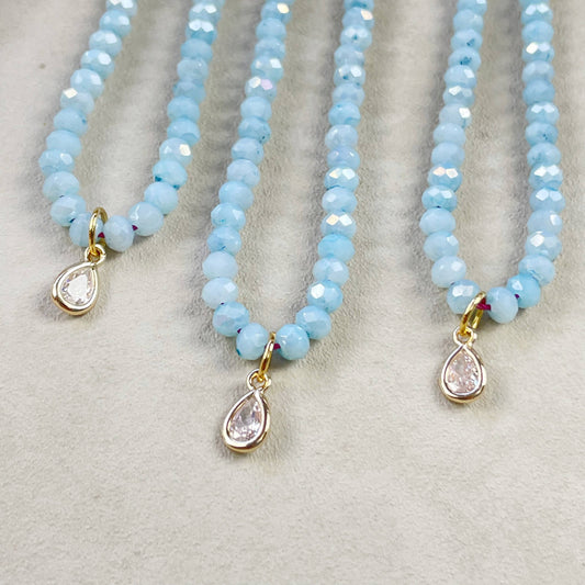 Mica// Blue Iridescent Crystal Beaded Delicate Necklace