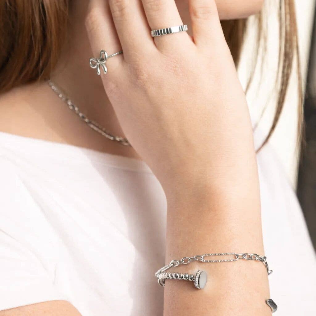 Gold Stainless Steel Long Paperclip Textured Chain Bracelet: Stainless