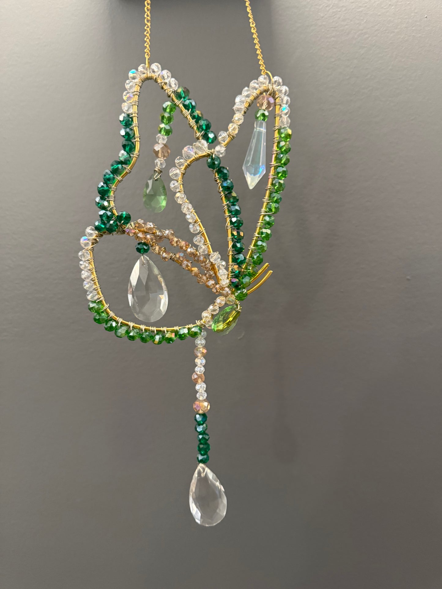 Green, gold and white butterfly suncatcher