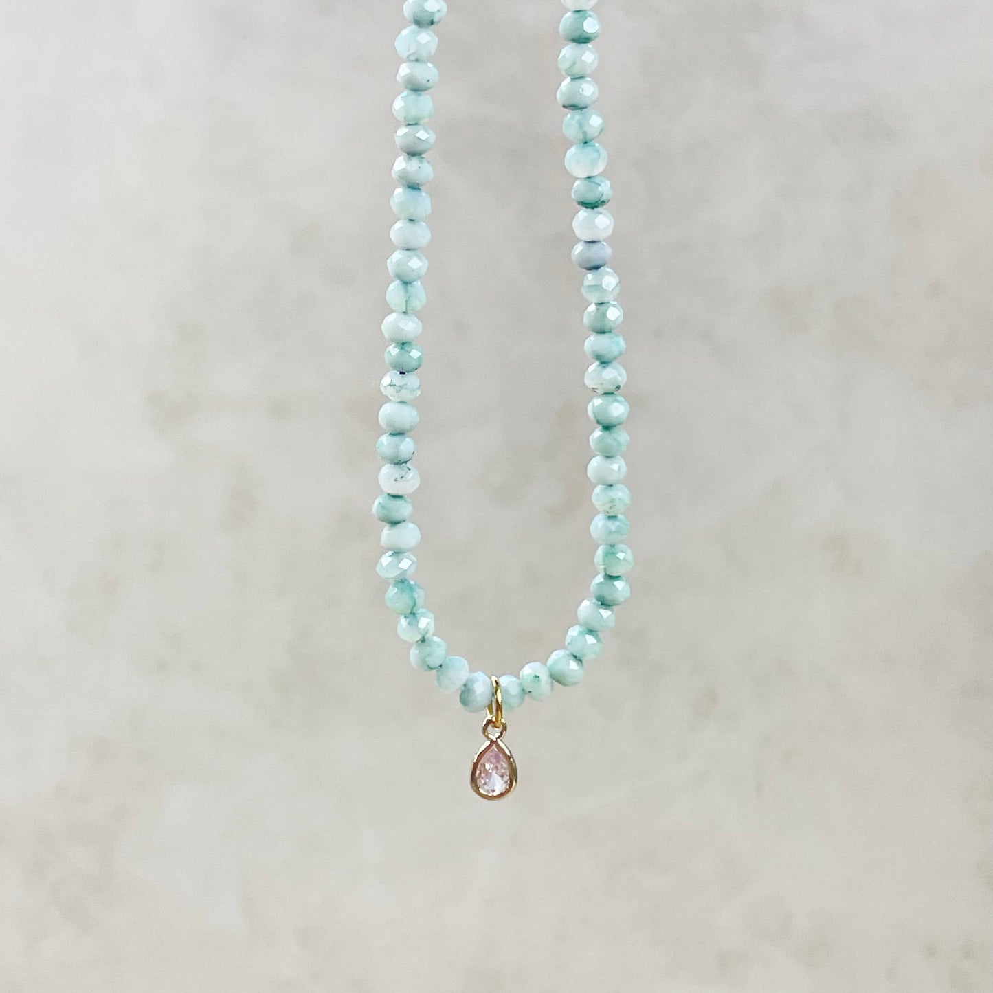 Mica// Green Iridescent Crystal Beaded Delicate Necklace