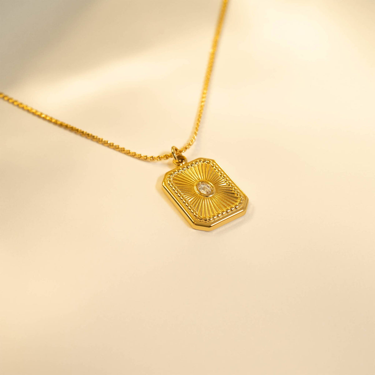 18K Gold PVD Rectangle Sunburst Crystal Charm: Gold