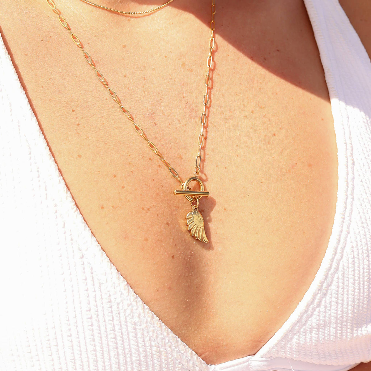 18K Gold PVD Stainless Steel Small Angel Wing Charm: Stainless