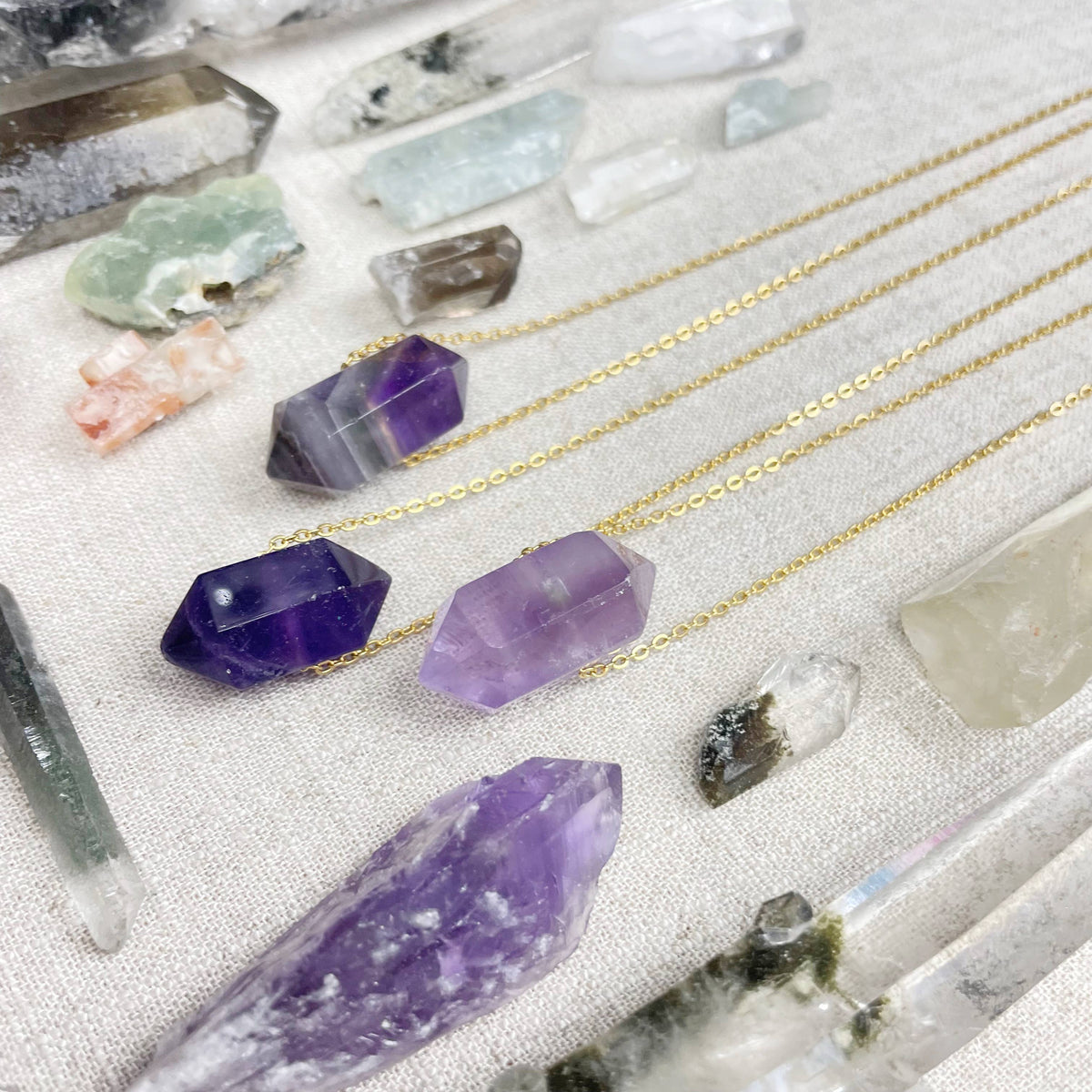 Amethyst Gemstone Double Terminated Point Necklace