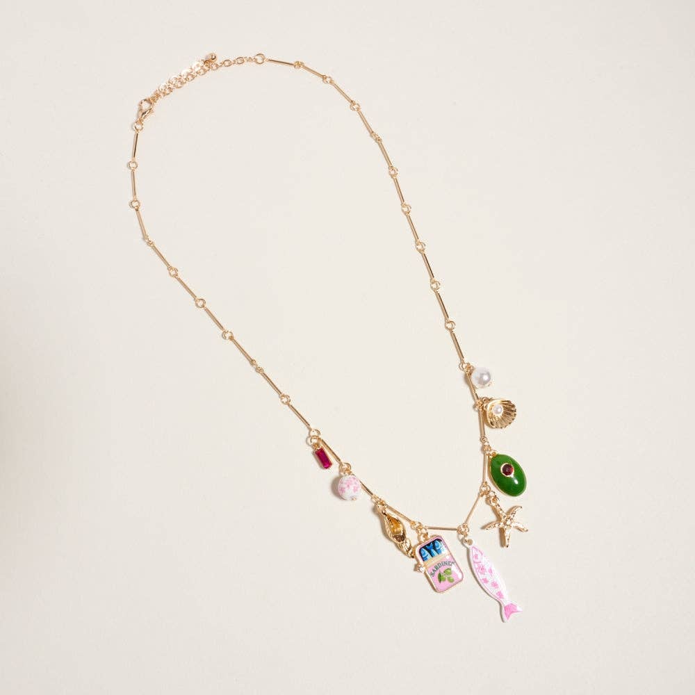 18 In Sealife Coastal Mediterranean Charm Necklace: Gold/Pink