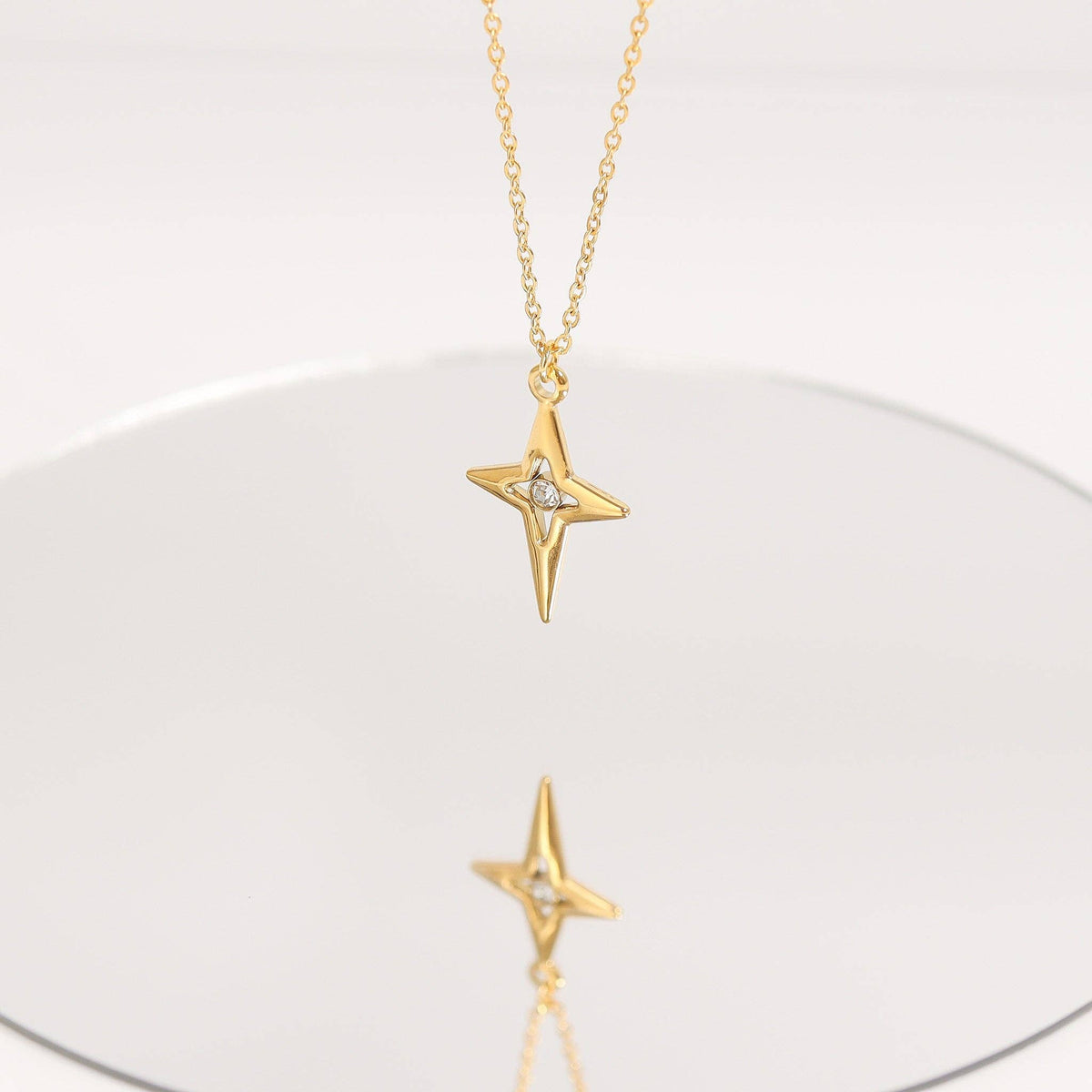 18K Gold PVD Stainless Steel Compass Star Charm: Stainless