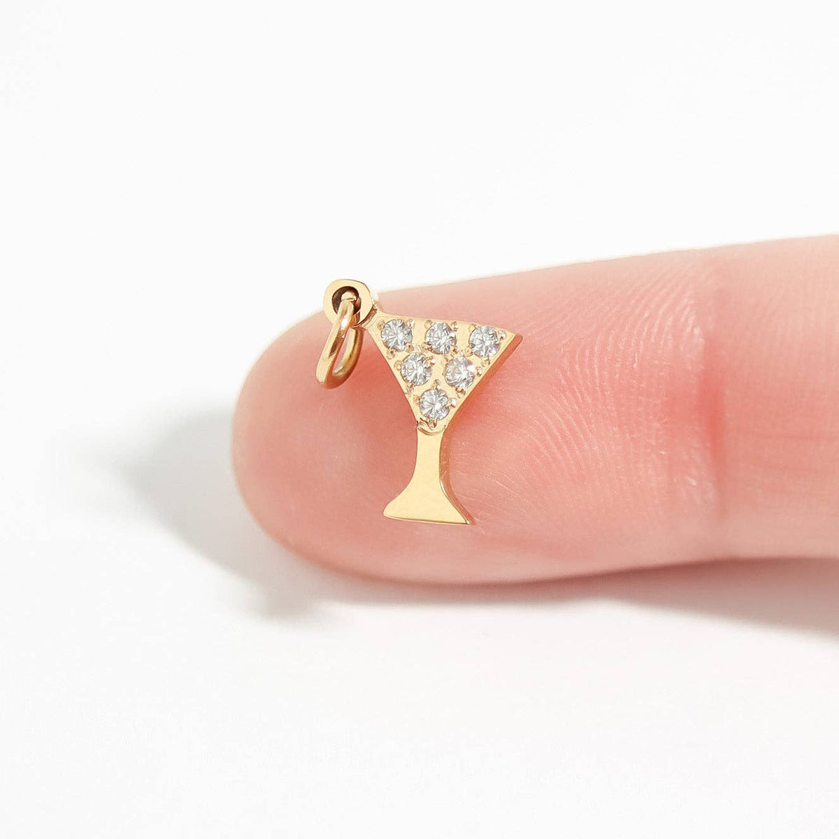 18K Gold PVD Stainless Steel CZ Martini Glass Charm: Gold