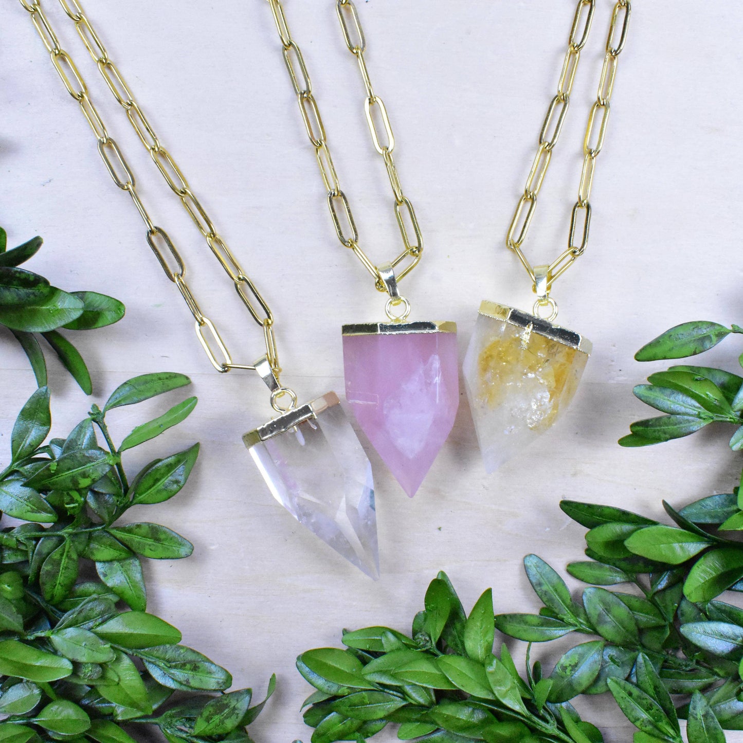 Gold Chunky Gemstone Drop Necklace: Rose Quartz