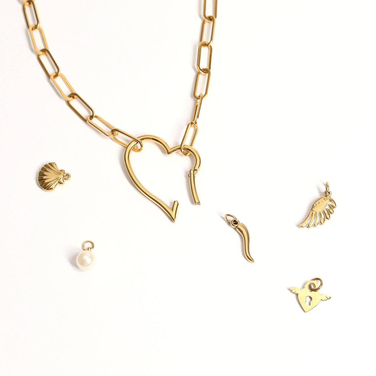 18K Gold PVD Stainless Steel Small Angel Wing Charm: Stainless