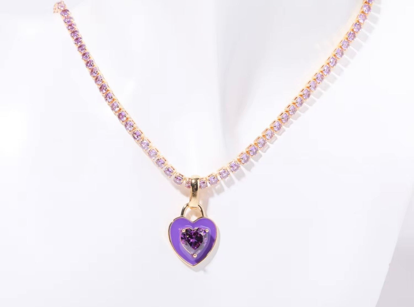 Enamel and zircon heart choker