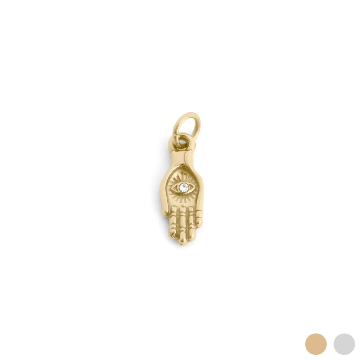 18K Gold PVD Stainless Steel Hamsa Hand with Stone Charm: Gold