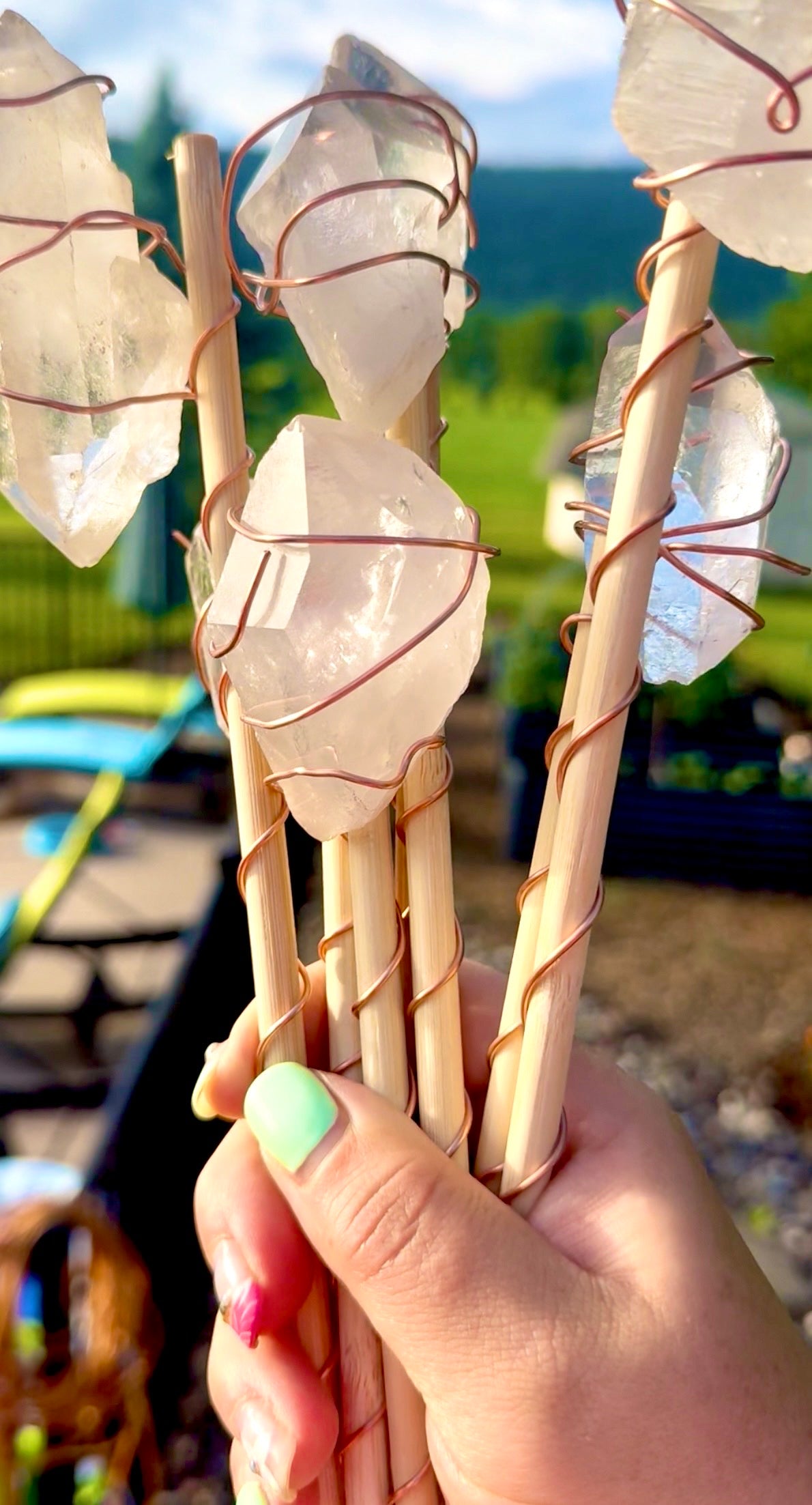 Quartz Crystal & Copper Garden Wands