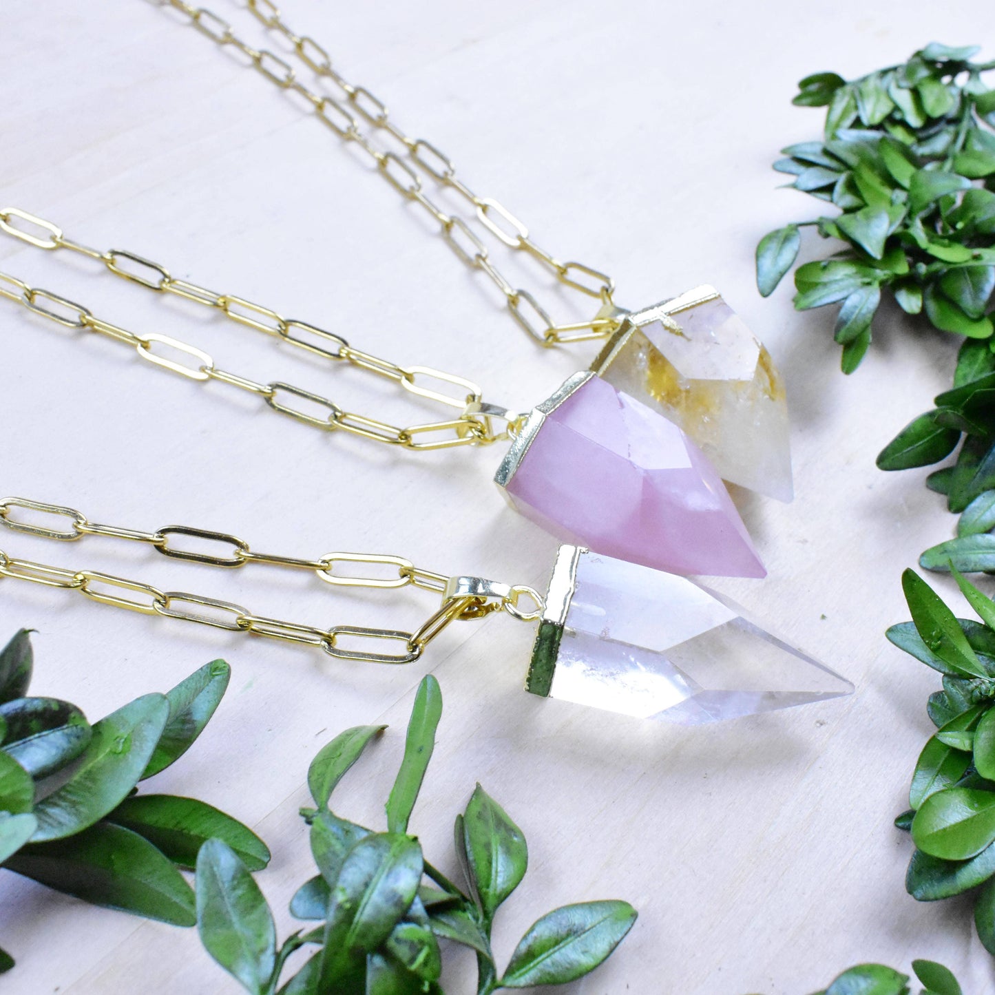 Gold Chunky Gemstone Drop Necklace: Rose Quartz